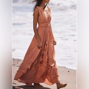 Free People Peach Lace Maxi Dress